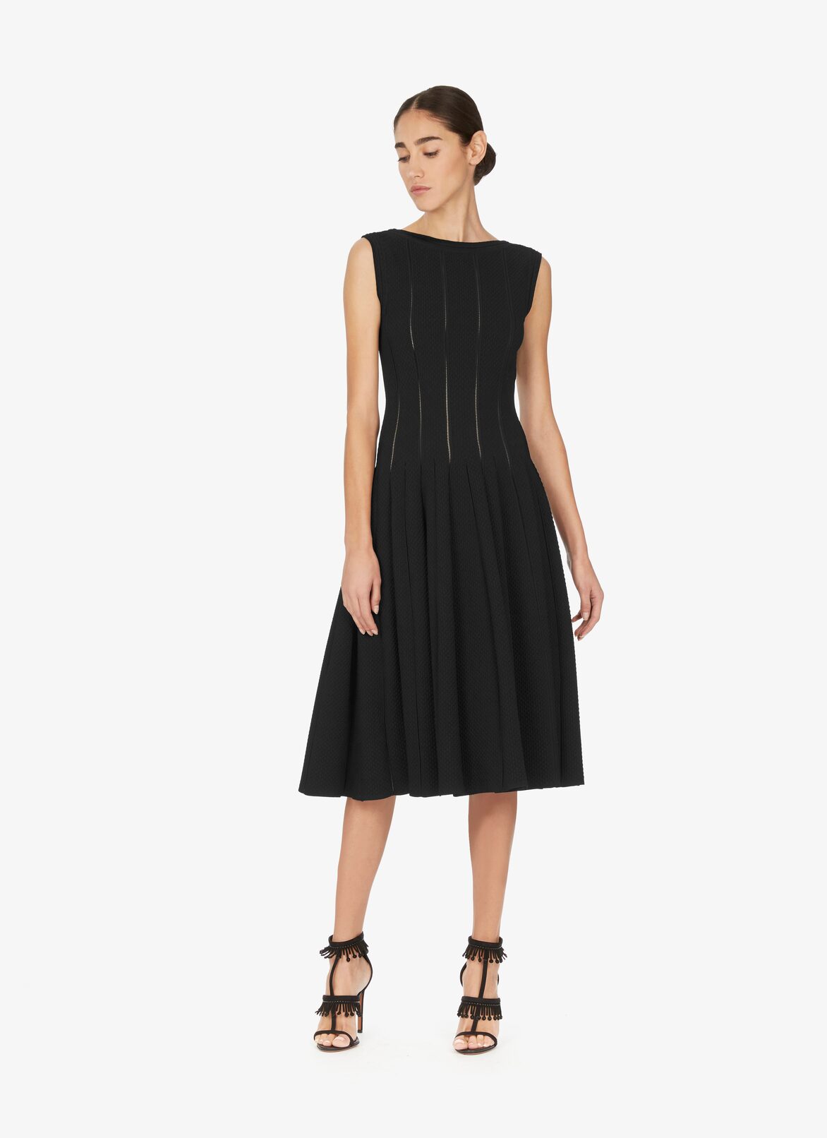 Flared Piqué Mesh Dress ALAÏA BLACK FLARED PIQUÉ MESH DRESS